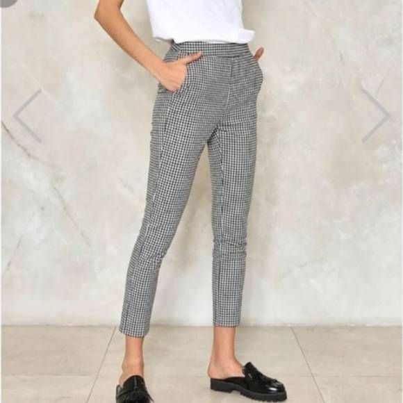 Lucy Wang Make It Fair Gingham Trouser Pants, Small, Black And White, NWT - Picture 9 of 14